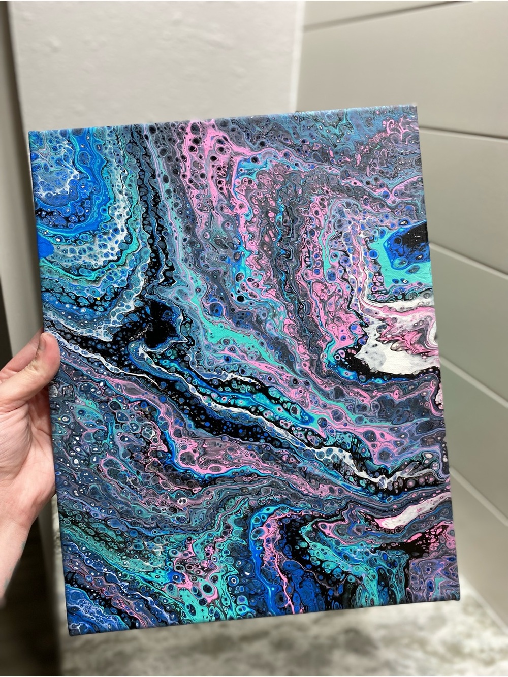Abstract Swirl Canvas Art in Blue, Pink, Teal & Black